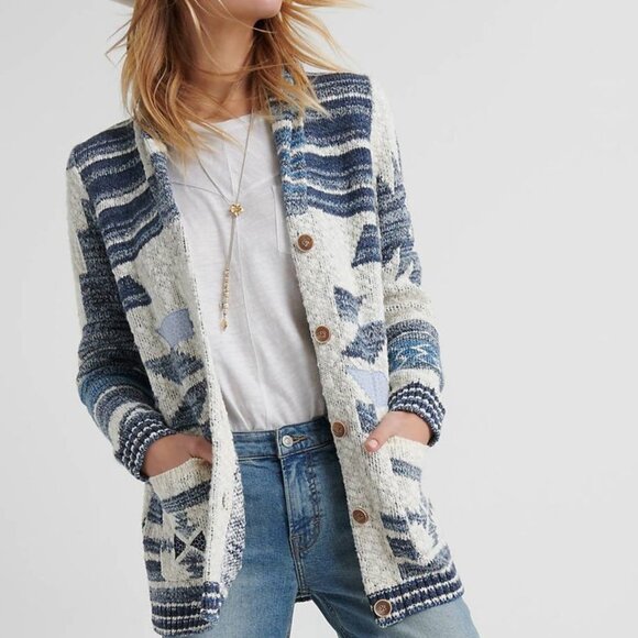 Lucky Brand | Jacquard Patch Cardigan - Picture 1 of 10
